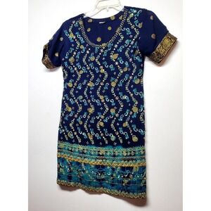 Beautiful Youth Altered Tailored Teal Gold Sequin Dress Girls Small Made- India